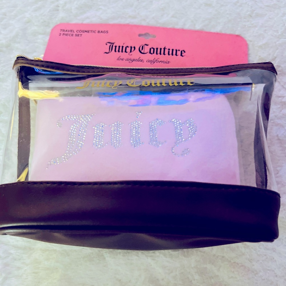 Juicy Couture Pink and Dark Brown Cosmetic Bag Set